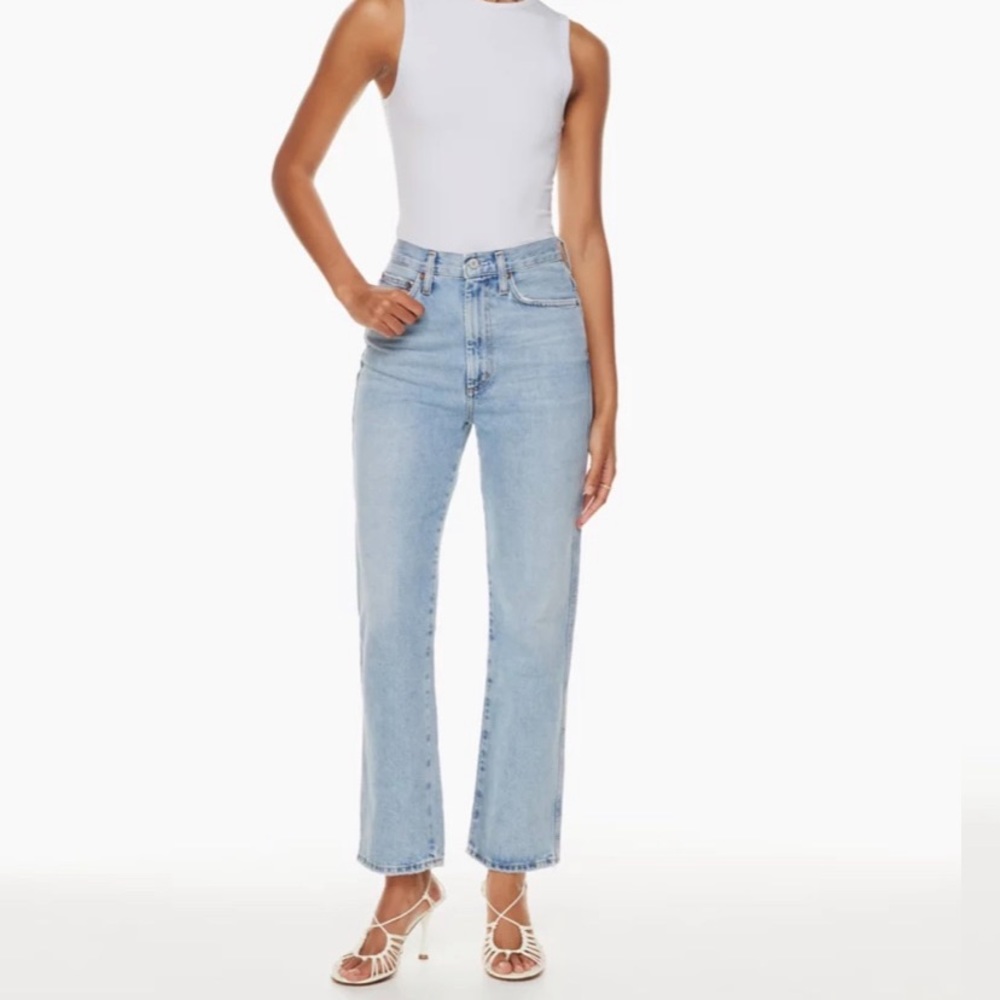 AGolde Pinch Waist High Rise Kick Straight Jean 25 100% Organic Cotton RIPTIDE
